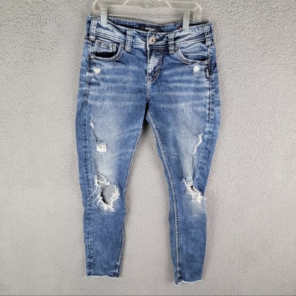 Silver Jeans Denim - Silver Suki Skinny Jeans Distressed Stretch Mid Rise Womens Size 30